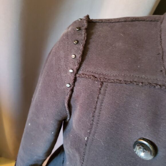 Vintage 90s Black Be Rock Los Angeles Express Long Coat Jacket, S-M - Picture 6 of 16